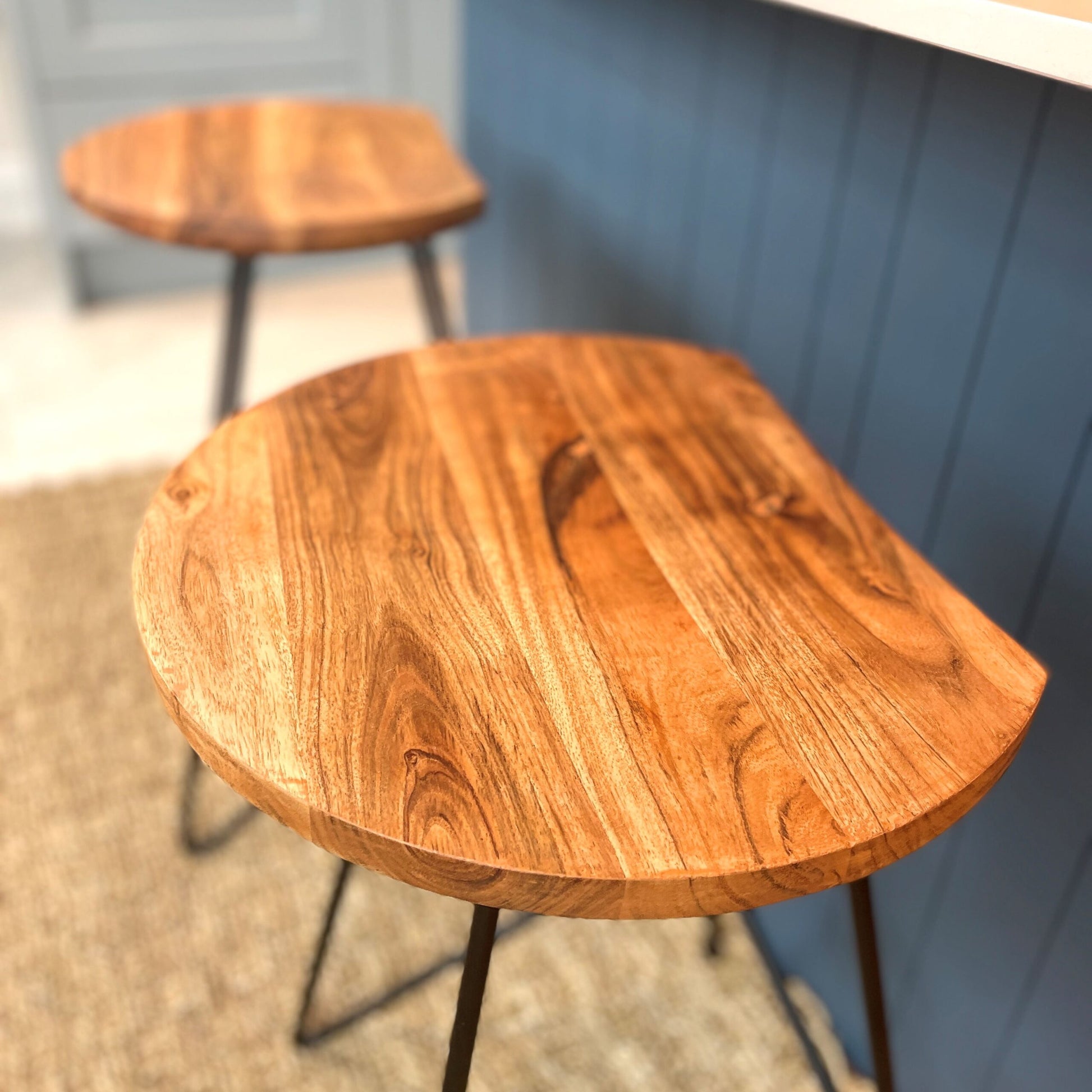 Close up of industrial bar stool without backrest