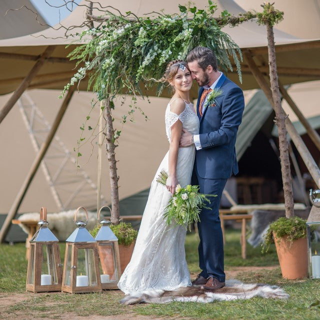 Large wood and silver wedding lanterns