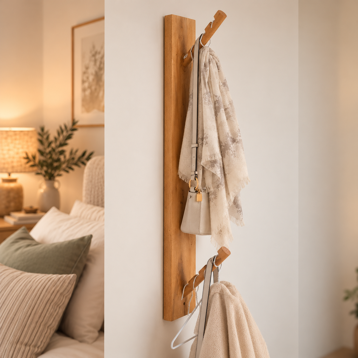 Wall Mounted Wooden Clothes Rack - Vertical