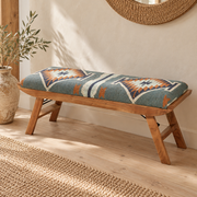 Kilim Wooden Hallway Bench - Dusty Blue