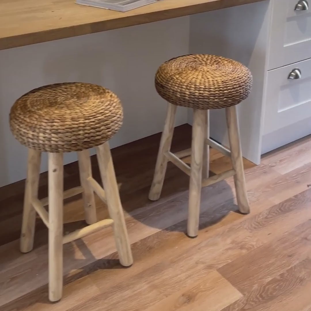 Load video: Rustic Bar Stool Round - Provence
