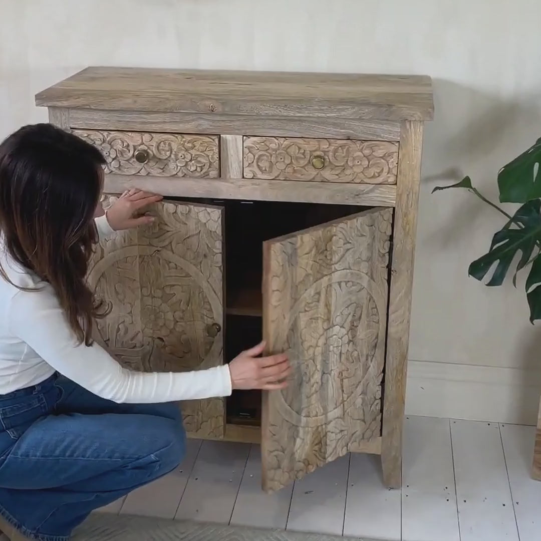 Load video: Carved Wooden Sideboard