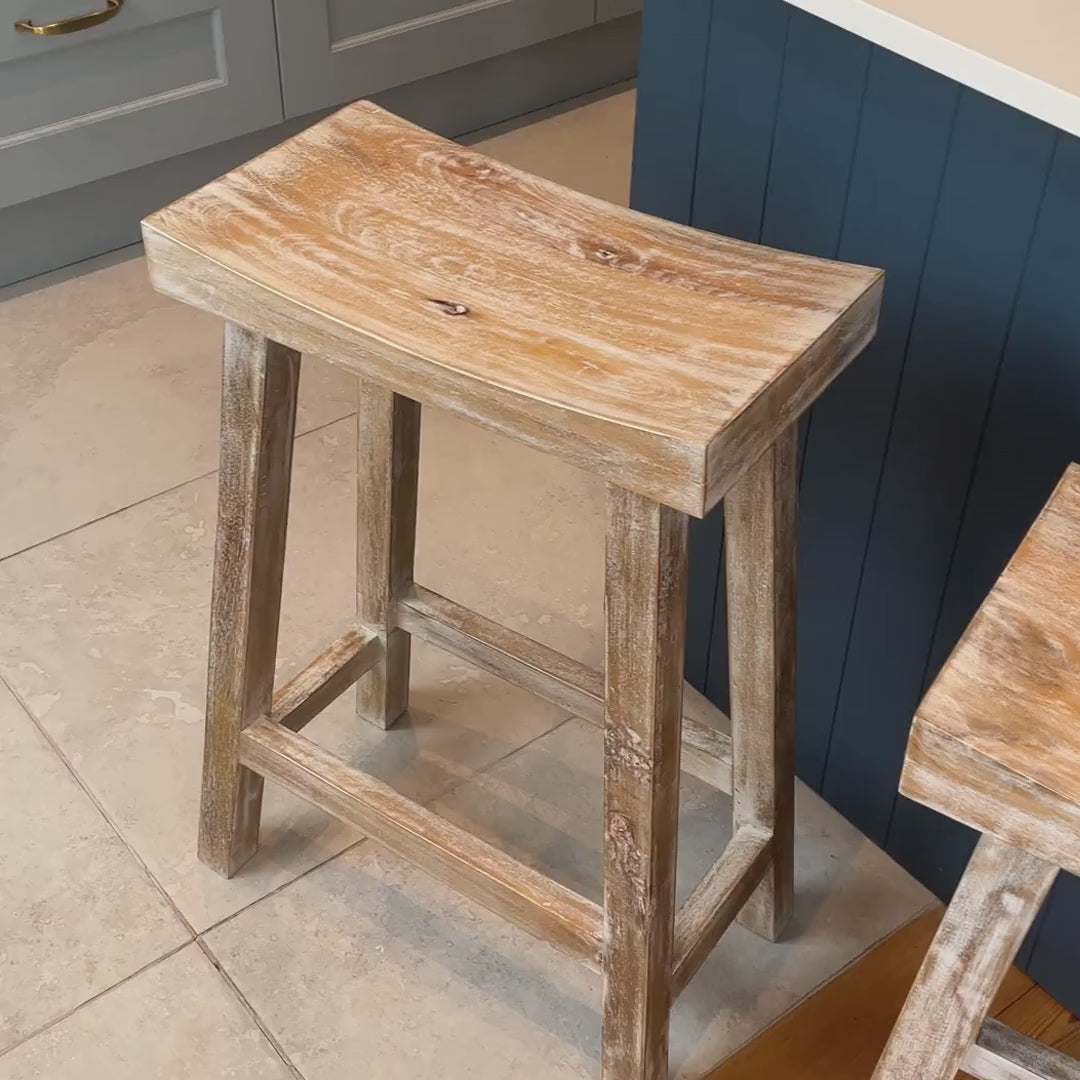 Load video: Wooden Breakfast Bar Stool Whitewashed