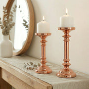 Rose Gold Candleholder on sideboard with mirror and vase