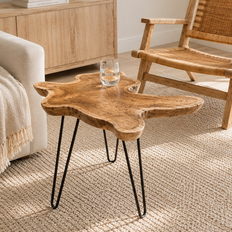 Rustic Wood Slice Coffee Table on Hairpin Legs