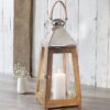 Tall silver and mango wood indoor candle lantern