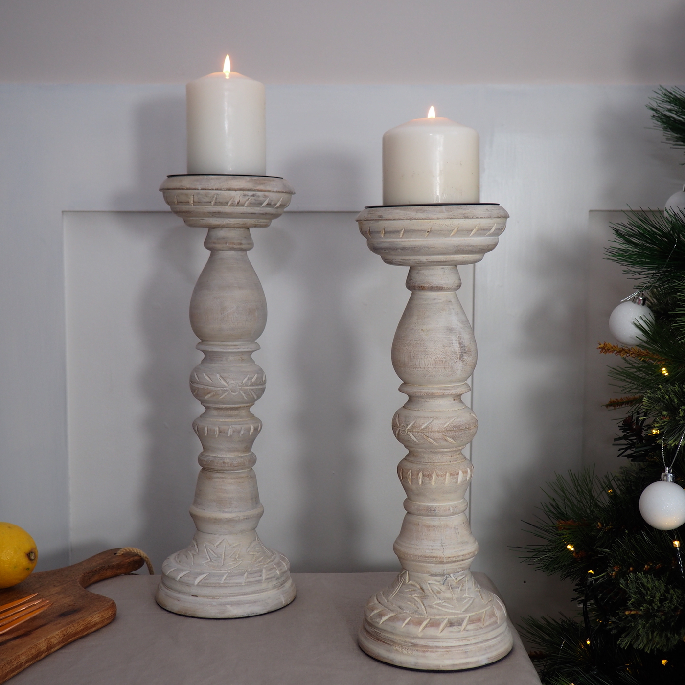 White Candle Holder | White Candlestick for Fireplace