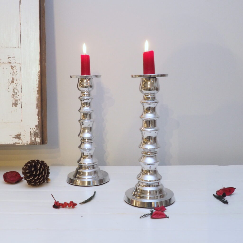 Distressed Tall White Candle Holder