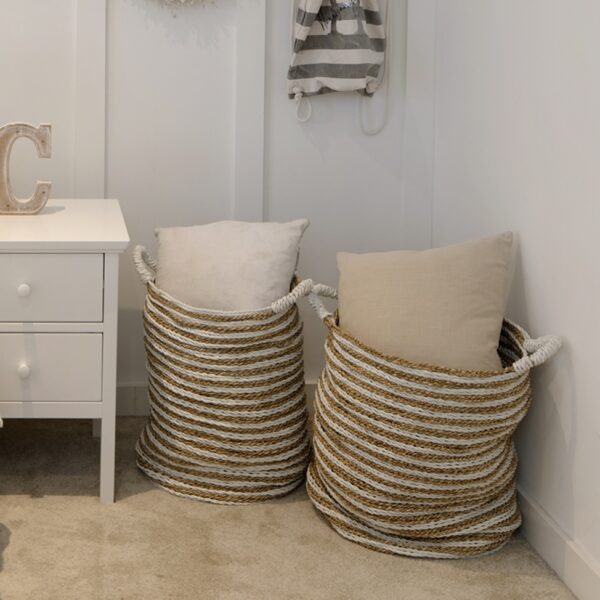 bedroom with wicker storage baskets