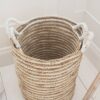 Two Striped Wicker Baskets with Handles