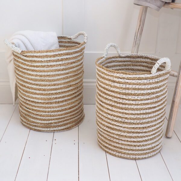 Two Striped Wicker Baskets