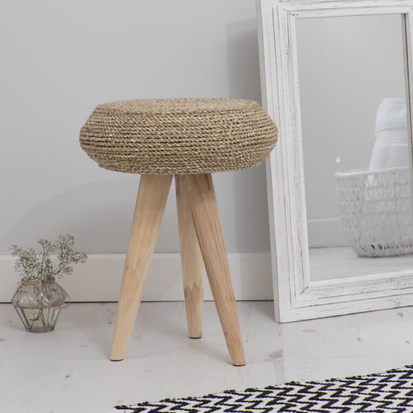 Rustic Wood Side Table with wicker seat