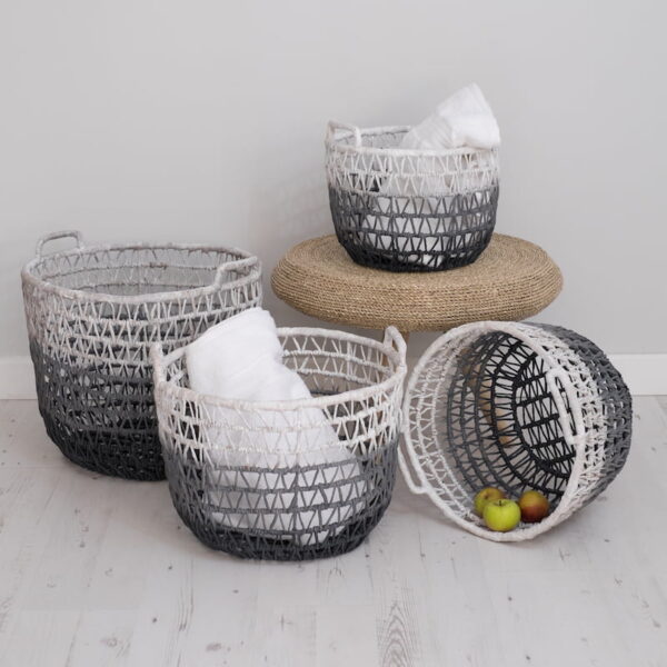 grey wicker storage baskets