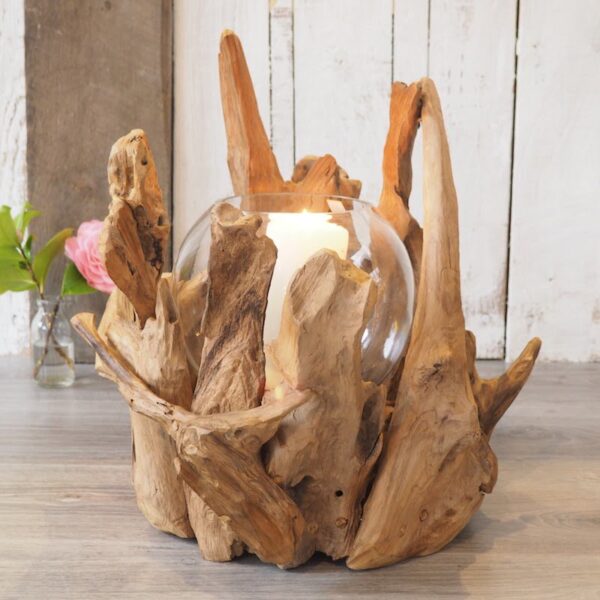 Driftwood candle holder with glass bowl