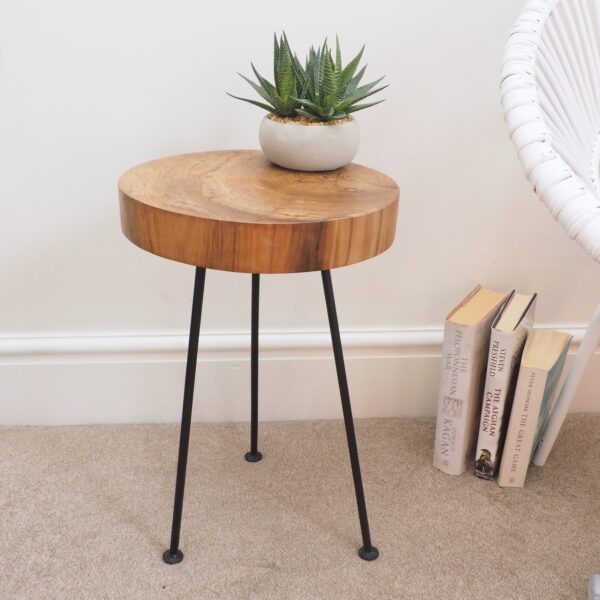 small rustic coffee table on hairpin legs