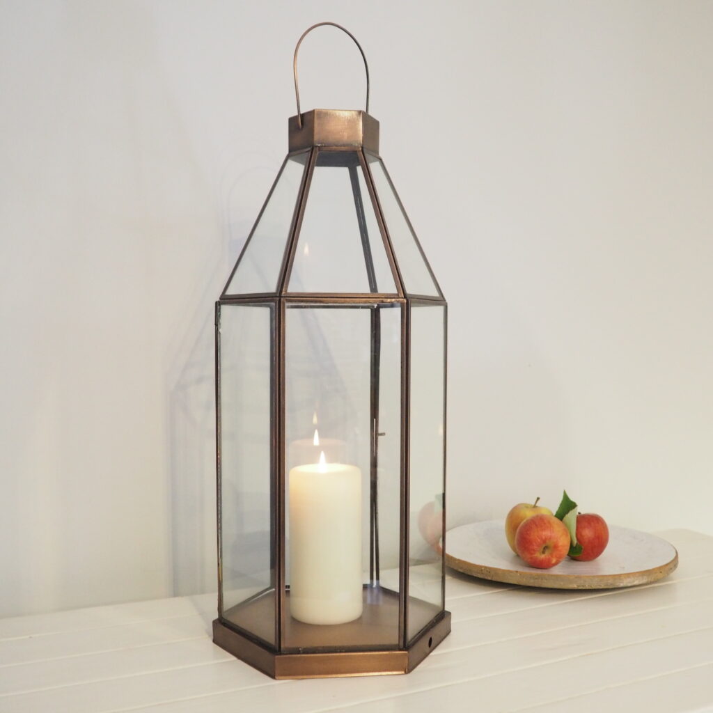 Hexagonal Brass Candle Lantern - ZaZa Homes