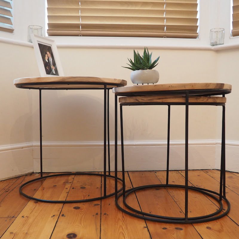 Industrial Nest of 3 Coffee Tables Wood and Metal ZaZa Homes