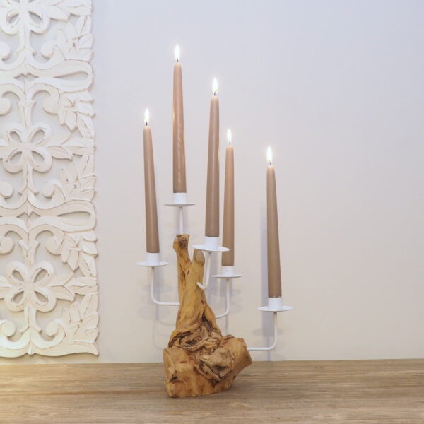 Rustic teak wood candelabra