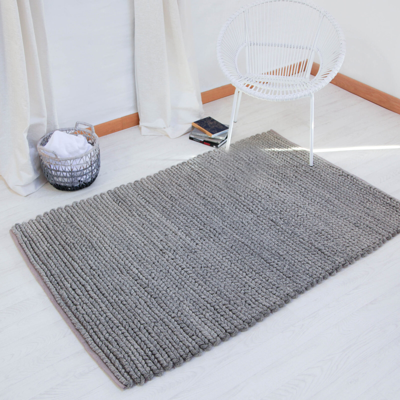 Cable Knit Wool Rug Grey Sofia ZaZa Homes