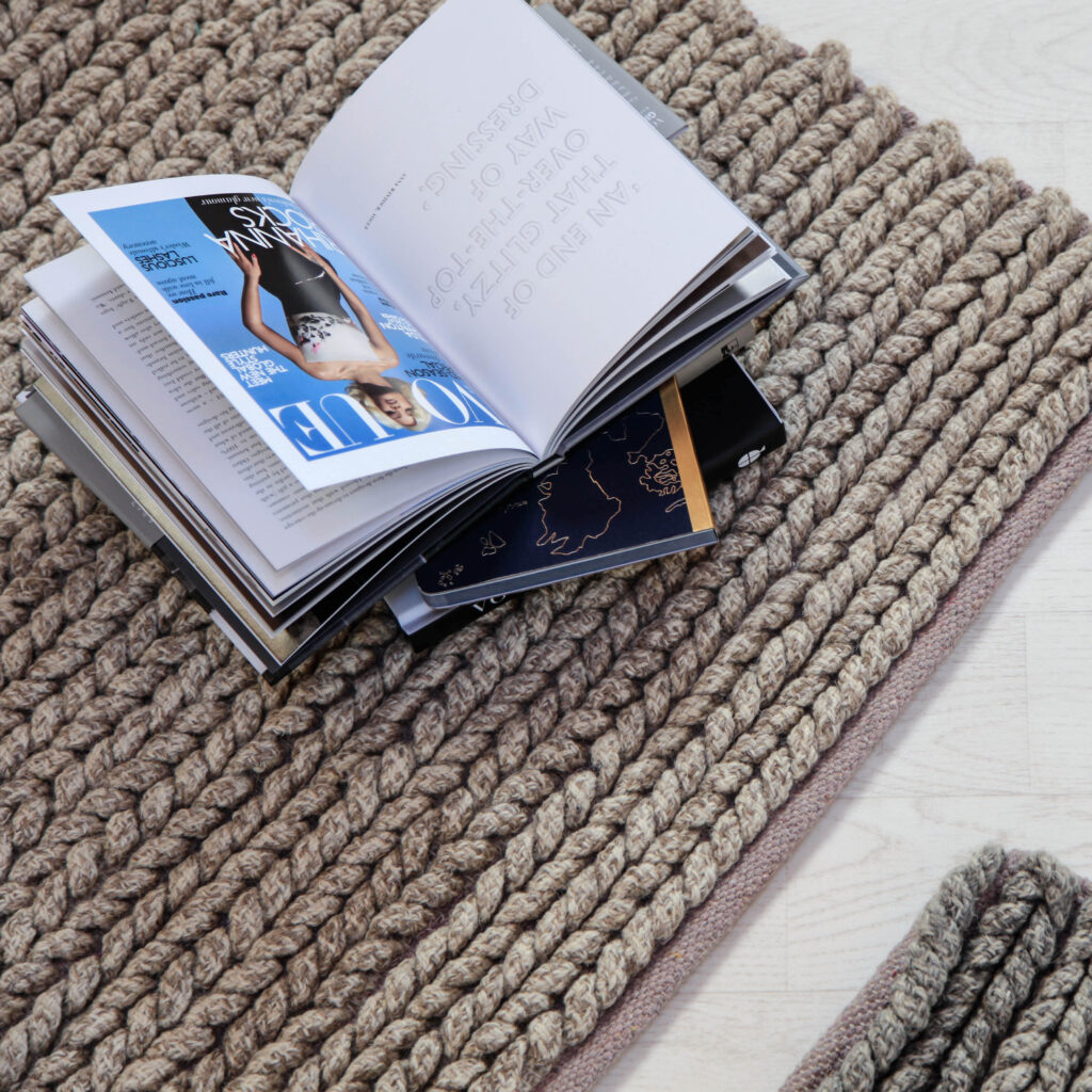 Cable Knit Wool Rug Grey Sofia ZaZa Homes