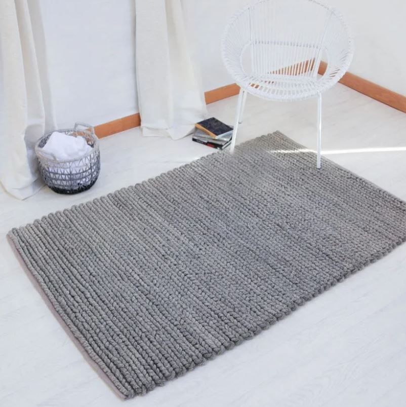 Hand Crafted Cable Knit Hand Woven Braided Wool Rug- Dark Grey by Hammers  And Heels