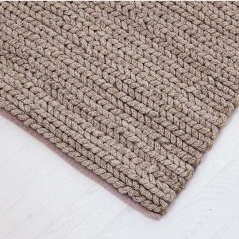 Hand Crafted Cable Knit Hand Woven Braided Wool Rug- Dark Grey by
