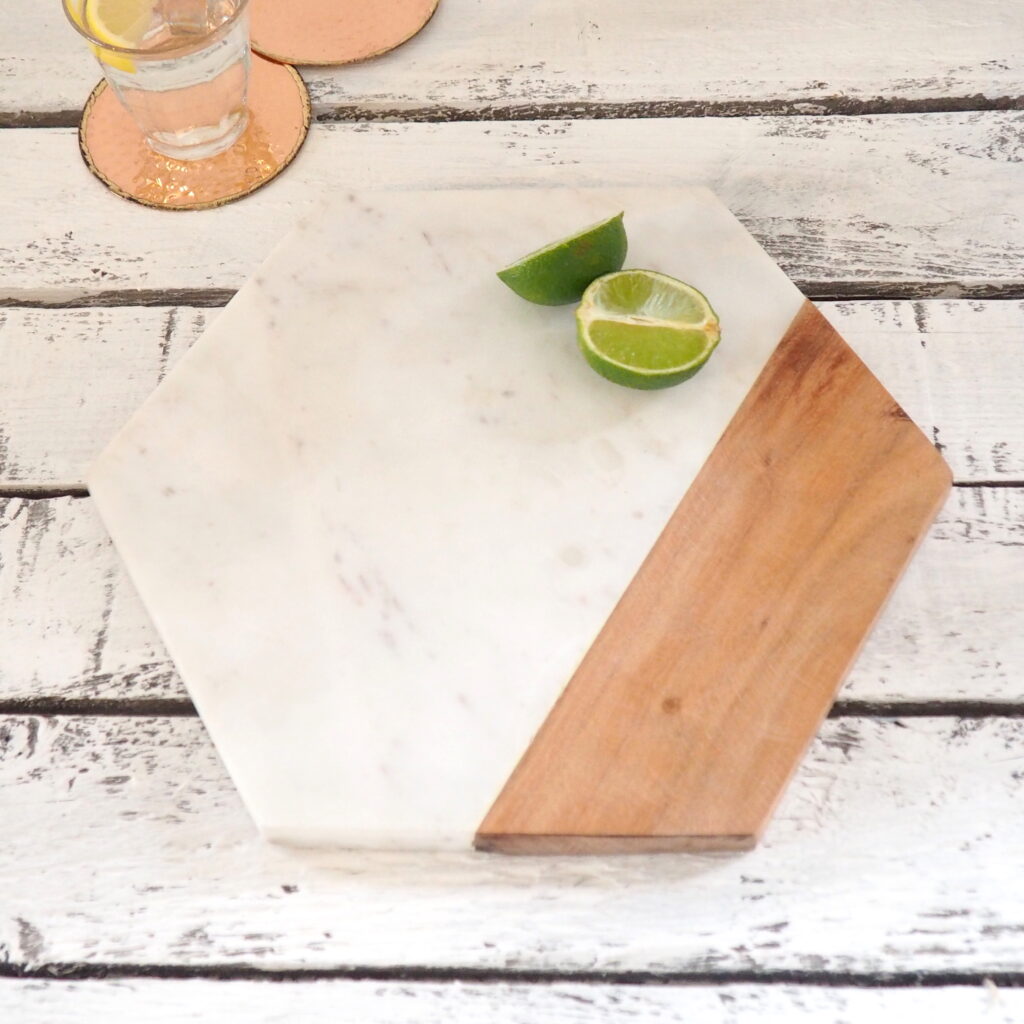 marble and wood cheese board