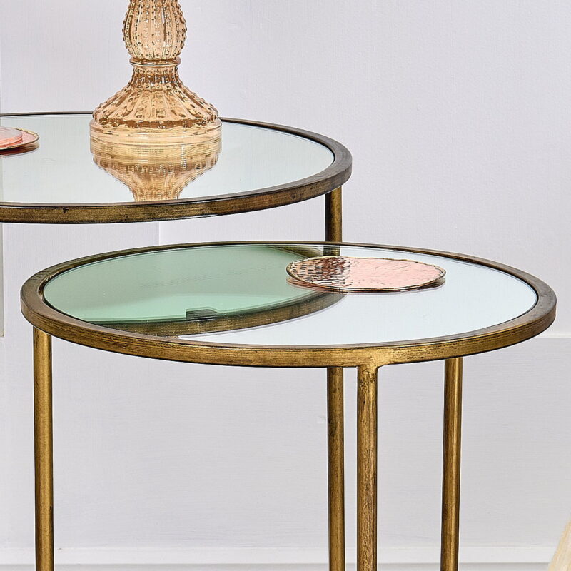 Mirrored Nest of Tables Brass Za Za Homes