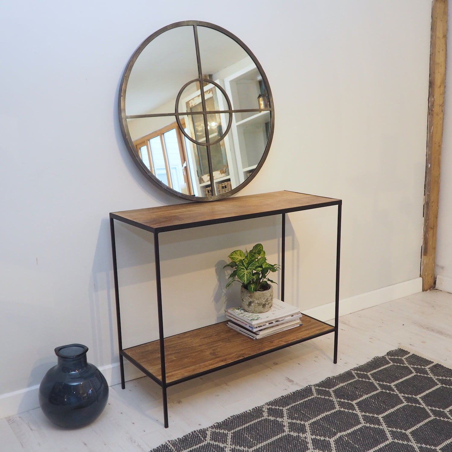 small console table with shelf