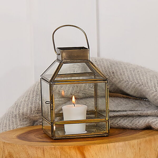 Small brass tealight lantern candle holder