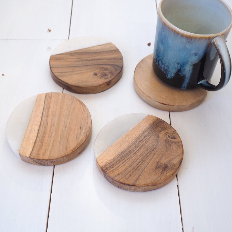 Wood and Marble Drink Coasters - ZaZa Homes