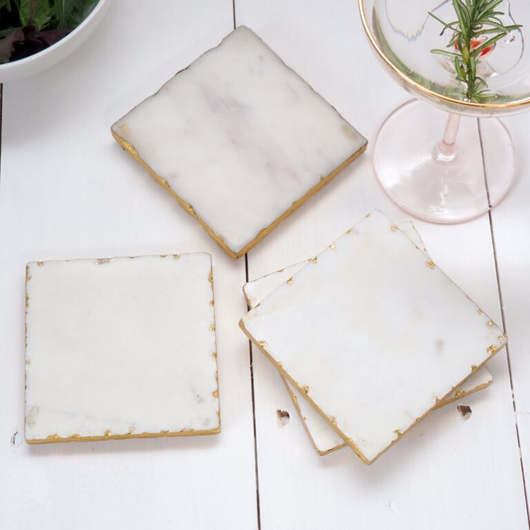 Marble Drinks Coasters with Gold Rim Za Za Homes