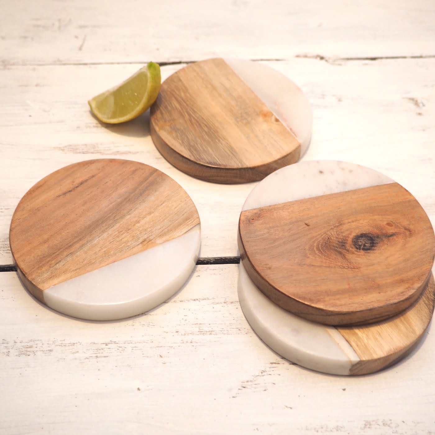 Wood and Marble Drink Coasters ZaZa Homes