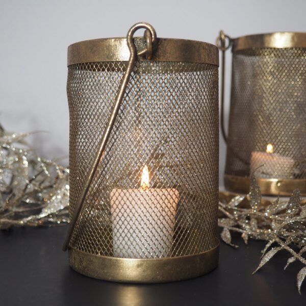 small textured brass mesh tealight candle holder