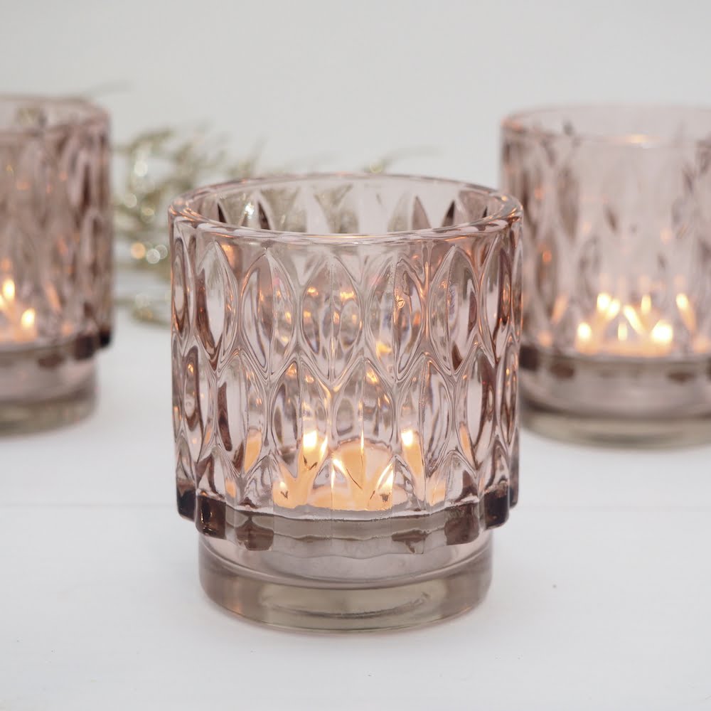 Old Pink Glass Tealight Holder - Zaza Homes