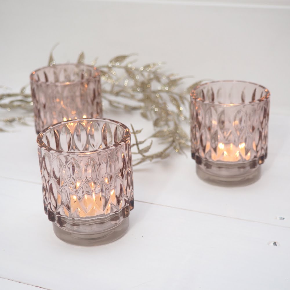 Old Pink Glass Tealight Holder - ZaZa Homes