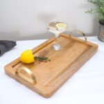 Natural Wood Serving Tray with Copper Handles