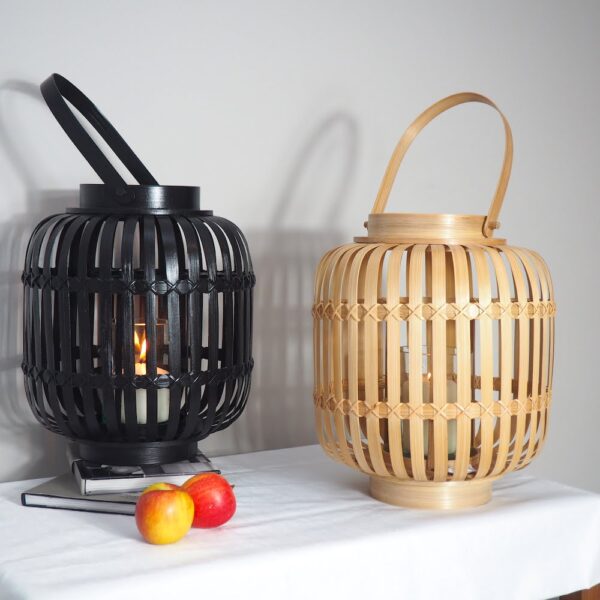 Black Bamboo Hurricane Lantern - ZaZa Homes