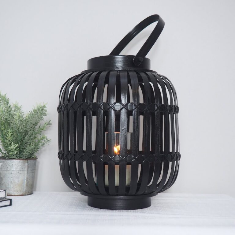 Black Bamboo Hurricane Lantern - ZaZa Homes