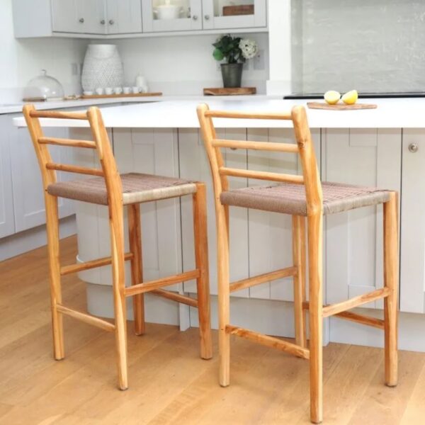 Natural wood counter store height stools