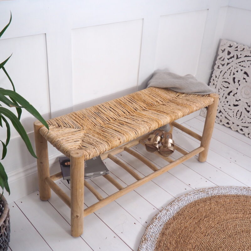 Wicker hallway storage bench with shelf ZaZa Homes