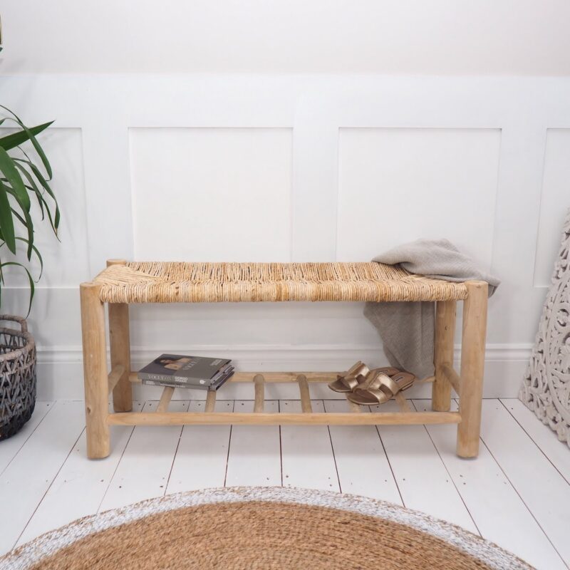 Wicker hallway storage bench with shelf ZaZa Homes