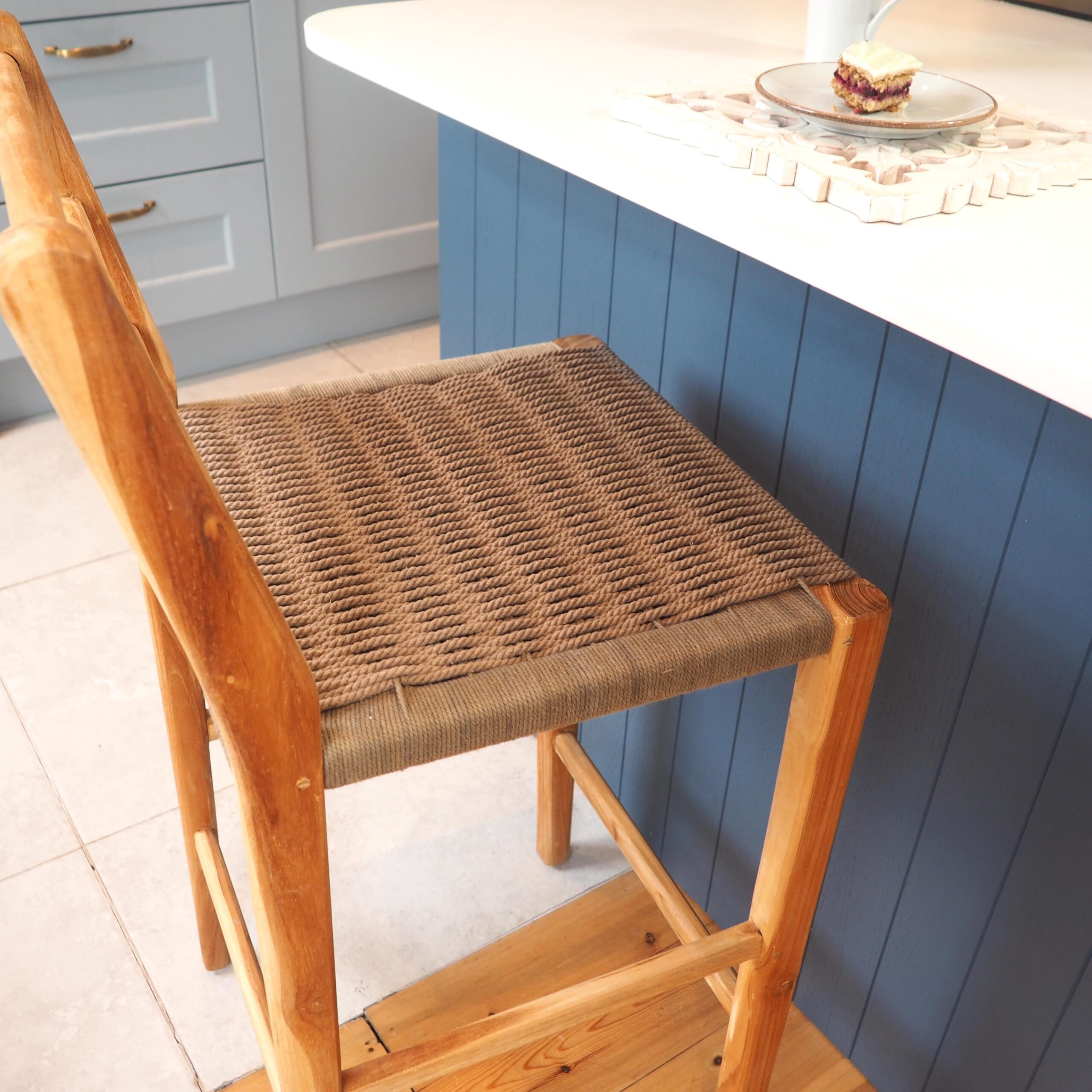 Close up of wicker kitchen stool