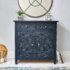 Carved Wood Navy Sideboard on wooden floor with rug