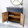 Carved Wood Sideboard - Navy with doors open