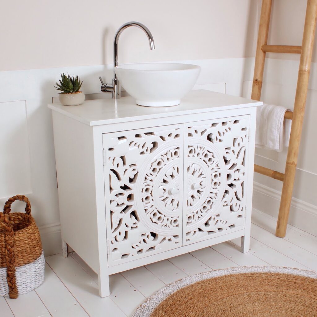 Carved White Bathroom Vanity Unit ZaZa Homes
