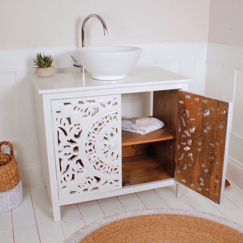 Carved White Bathroom Vanity Unit ZaZa Homes