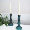 Glass candle stick holders green