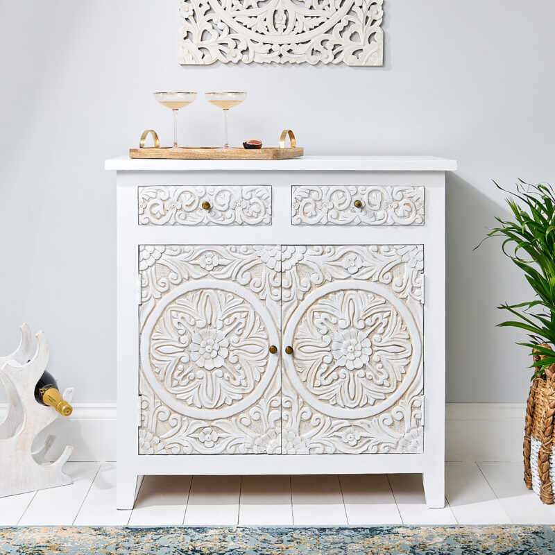 Carved Wood Sideboard - White