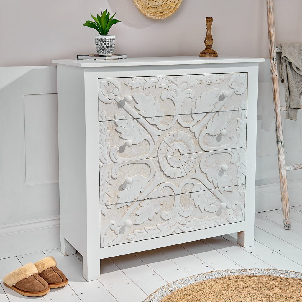 White and walnut on sale chest of drawers